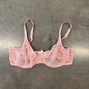 Vintage Y2k Victoria's Secret Baby Pink Lace Unlined Underwire Bra 36D